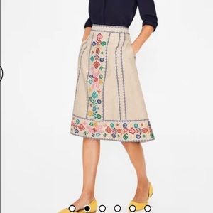 Boden Brooke Embroidered Midi A-Line Skirt, size 8